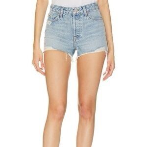 GRLFRND Eliana Light Blue High-Rise Distressed Jean Shorts